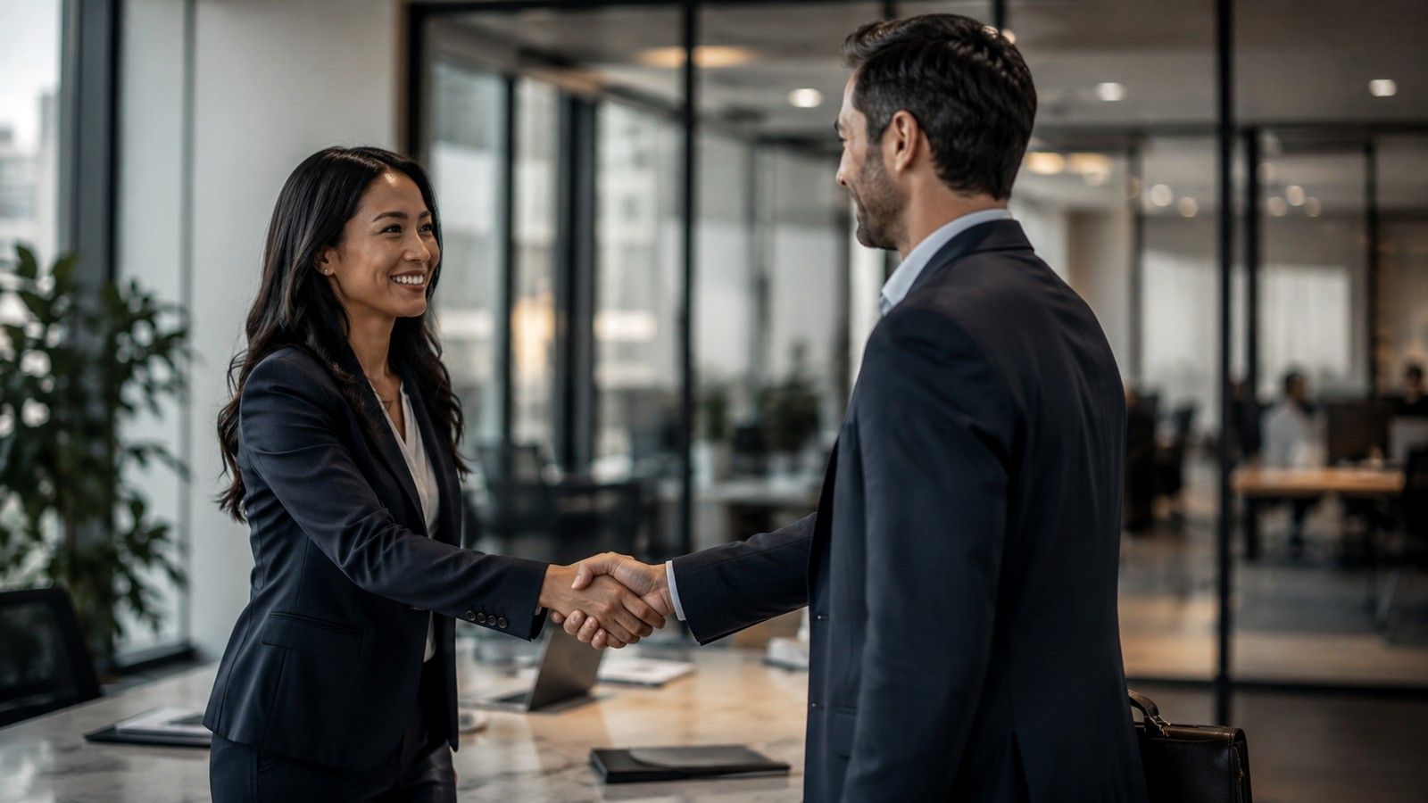 Direct hire handshake in an office