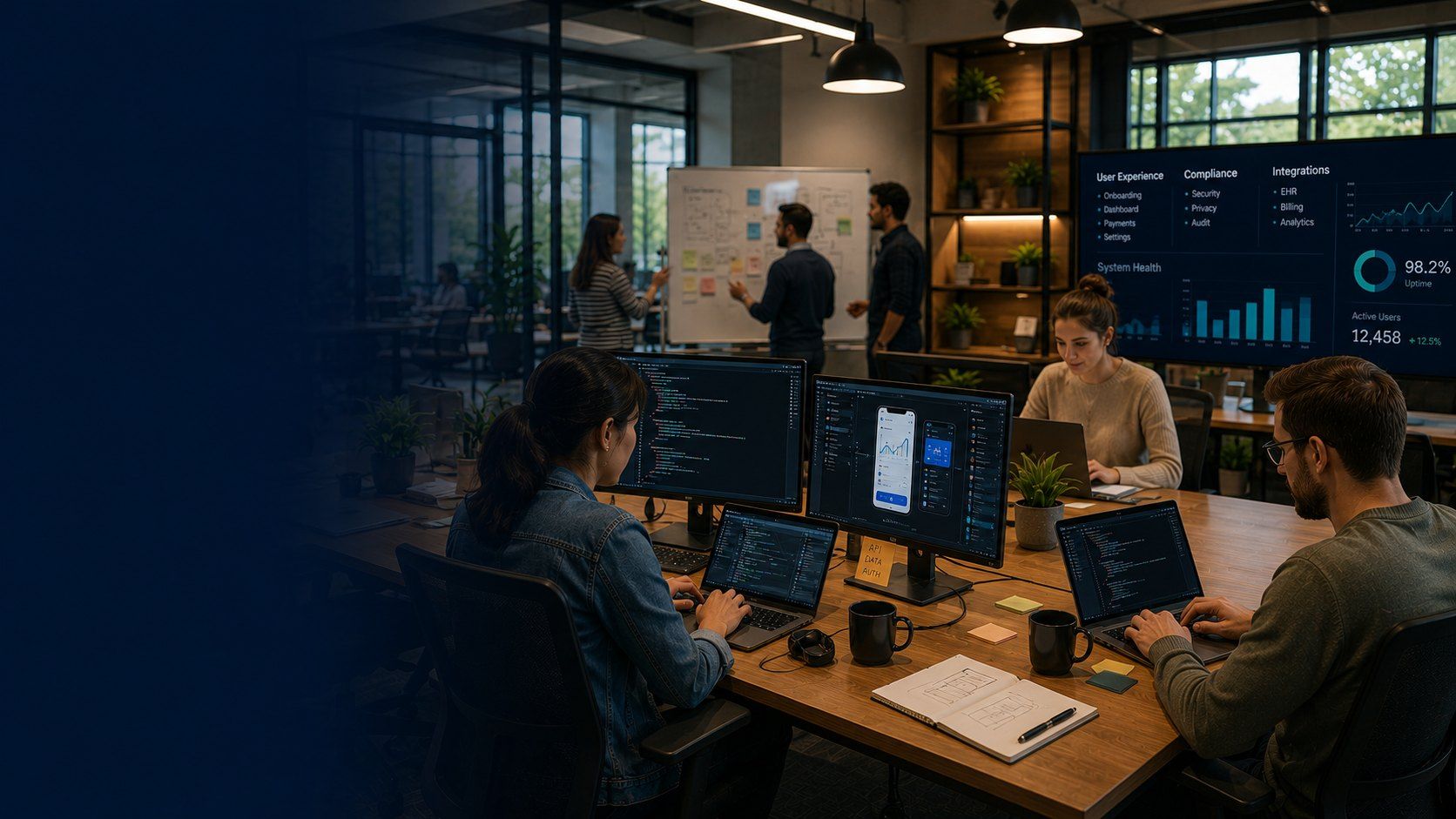 Engineering team building a healthcare fintech platform