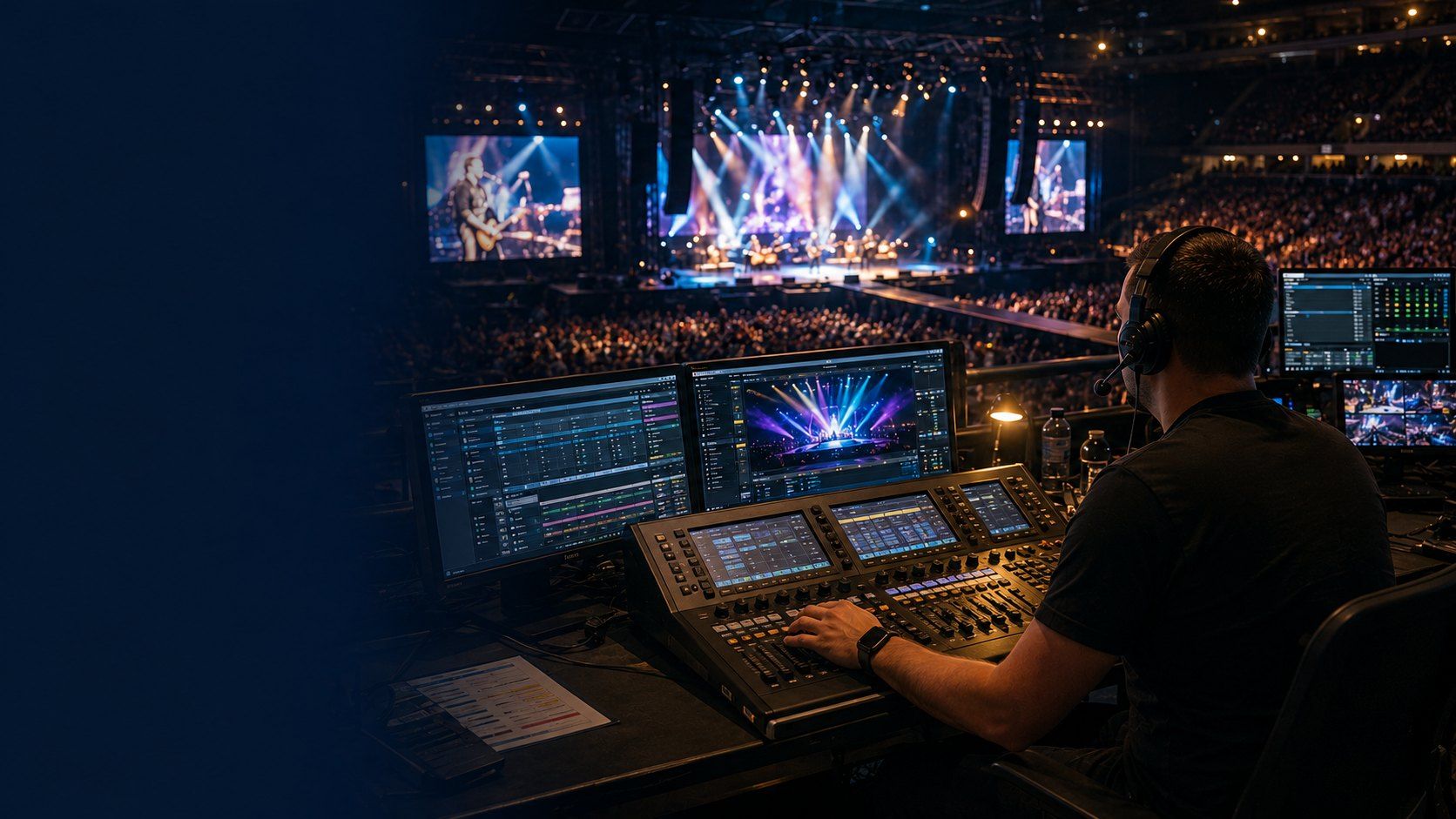 Live concert production with a front-of-house mixing console