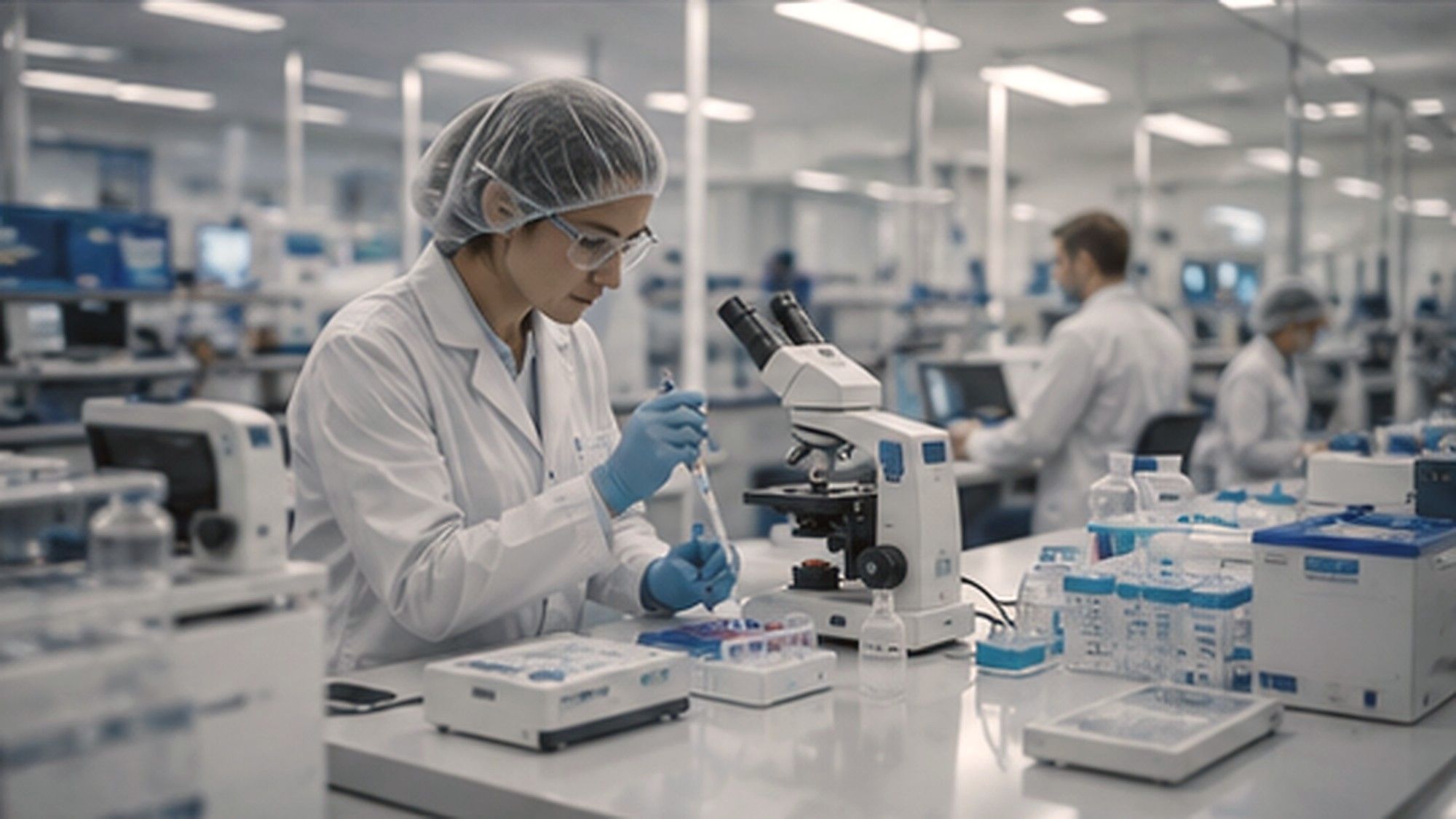 Life sciences scientist at a clinical lab bench