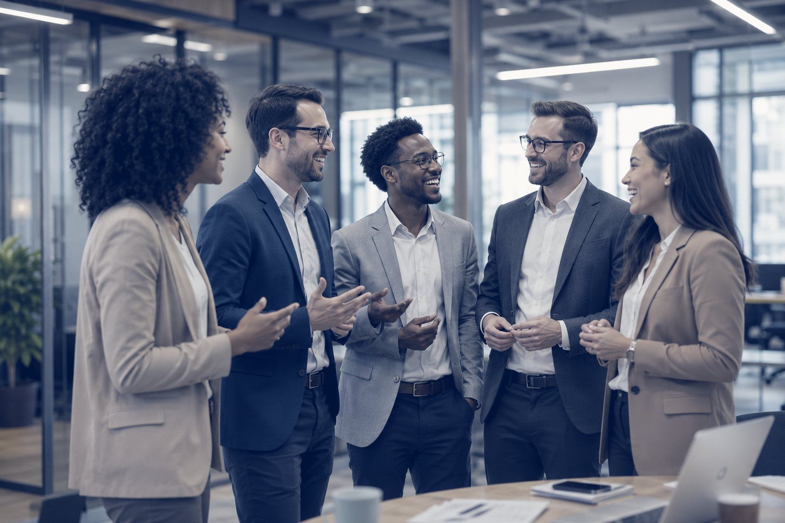Thunderhawk team members collaborating in a modern office