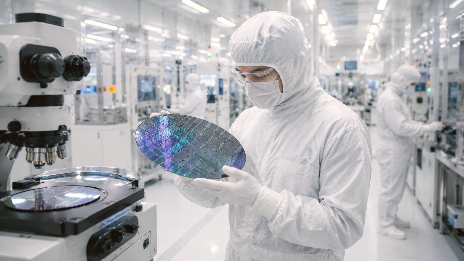 Semiconductor fab cleanroom with silicon wafer